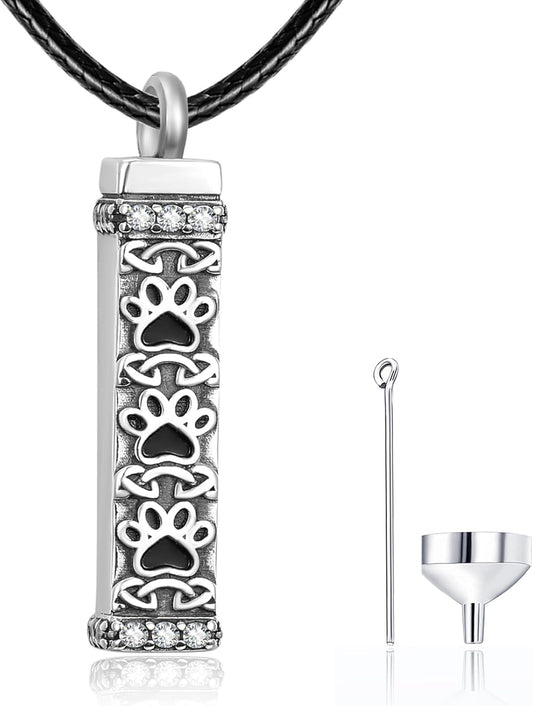 Dreamboat Pet Crematian Urn Necklace for Dog Cat Ashes 925 Sterling Silver Paw Print Keepsake Pendant Jewelry Gifts for Women Men