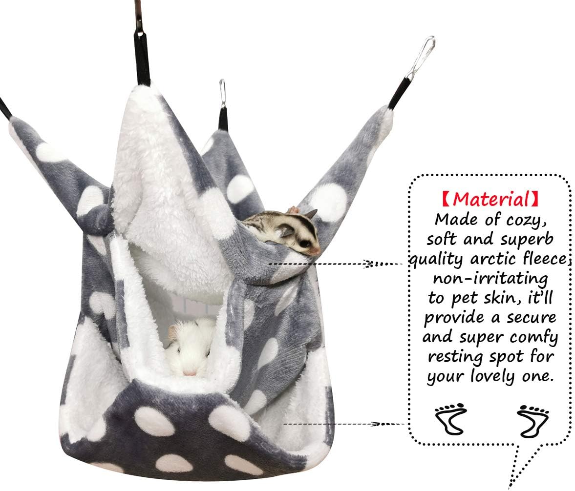 LEFTSTARER Rat Ferret Sugar Glider Cage Hammock Bedding Small Pet Cage Accessories Toy Triple-Layer Hammock Bedding for Hamster Guinea Pig Sugar Glider Rat Ferret Chinchilla Playing Sleeping(Grey)