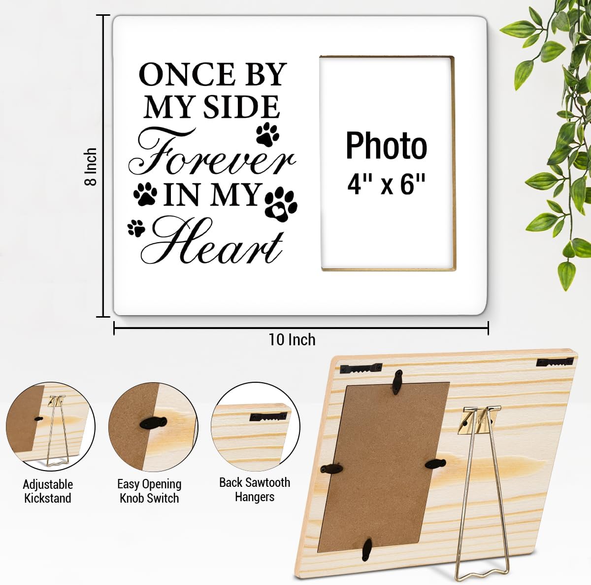 Dog Memorial Gifts Picture Frame, Pet Memorial Gifts for Dogs, Lost of Pet Sympathy Present, Once by My Side Forever in My Heart Wood Photo Frames with Paw Print, 4 x 6 Inch Photo