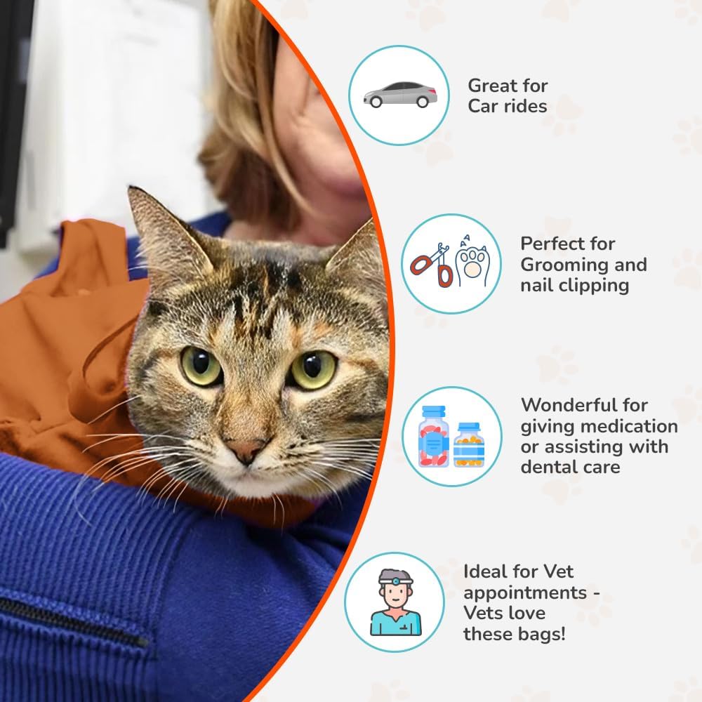 Cat-in-the-Bag Cozy Comfort Carrier - Small Caramel Pet Carrier for Cat and Cat Restraint for Medication Administration, Nail Clipping, Travel, Vet Visits, and Dental Care