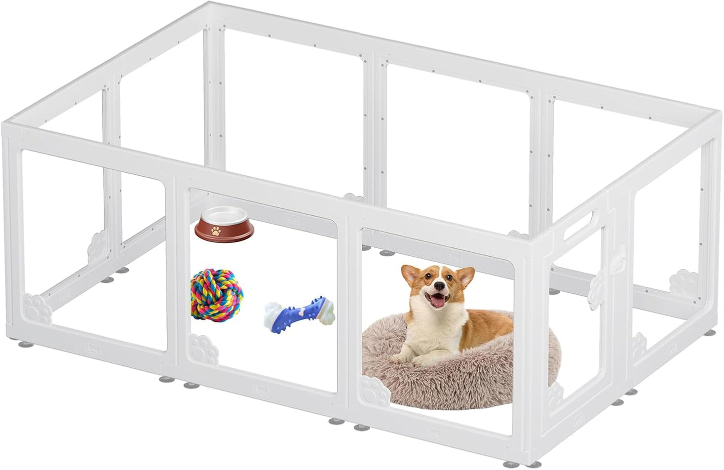Expandable 10PCS Dog Playpen for Indoors, Modular Puppy Play Pen with Lockable Door, Chew-Proof Transparent Panels & Waterproof Base. Perfect for Small Animals, Puppy Training or Multi-Pet Homes