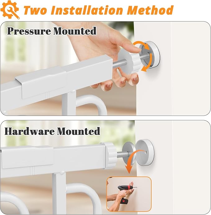 Extra Wide Baby Gate with Door 29.72-33.66 Inch Pressure Mounted, Auto Close Child Baby Gates for Doorways No Drill, Walk Through Dog Gate Indoor for The House, White