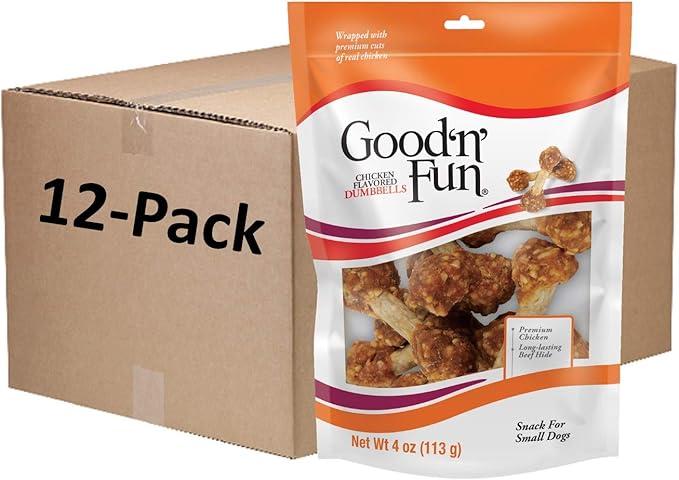 Good'n'Fun Chicken Dumbbells 4 oz, CASE Pack of 12 Individual Bags