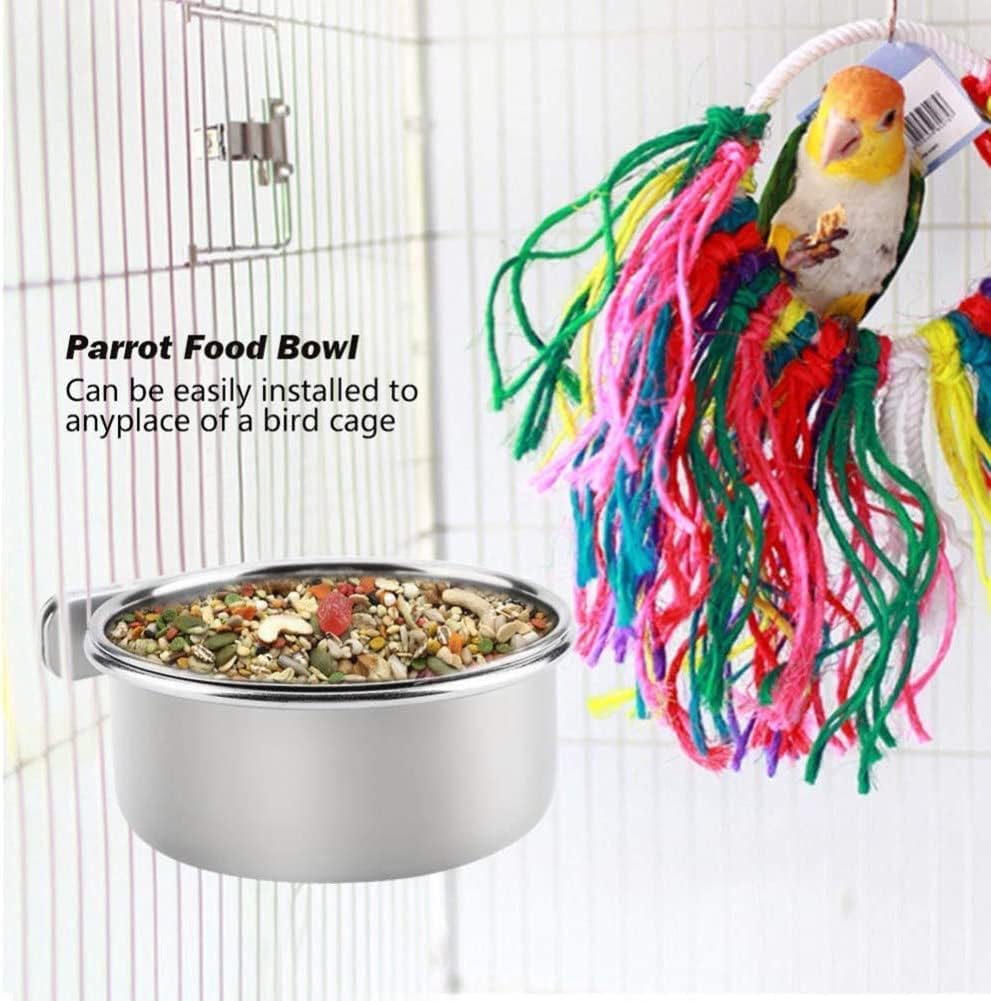 PINVNBY Parrot Feeding Cups Birds Food Dish Stainless Steel Parrot Feeders Water Cage Bowls with Clamp Holder for Cockatiel Conure Budgies Parakeet Parrot Macaw Small Animal Chinchilla Pack of 6