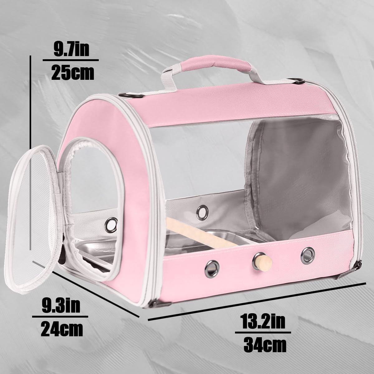 Long Tail Bird Travel Carrier Cage with Tray and Stand Perch, Portable Lightweight Clear Windows Carry Bag for Parakeet Budgies Cockatiel Transport to Vet (Pink, Cylinder Design - Clear)