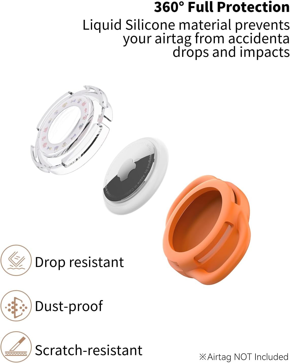 Airtag Dog Collar, Waterproof Airtag Holder for Dog Collar & Cat Collar Slicone Full Body Covered Pet Air Tag Holder (Orange, Small)