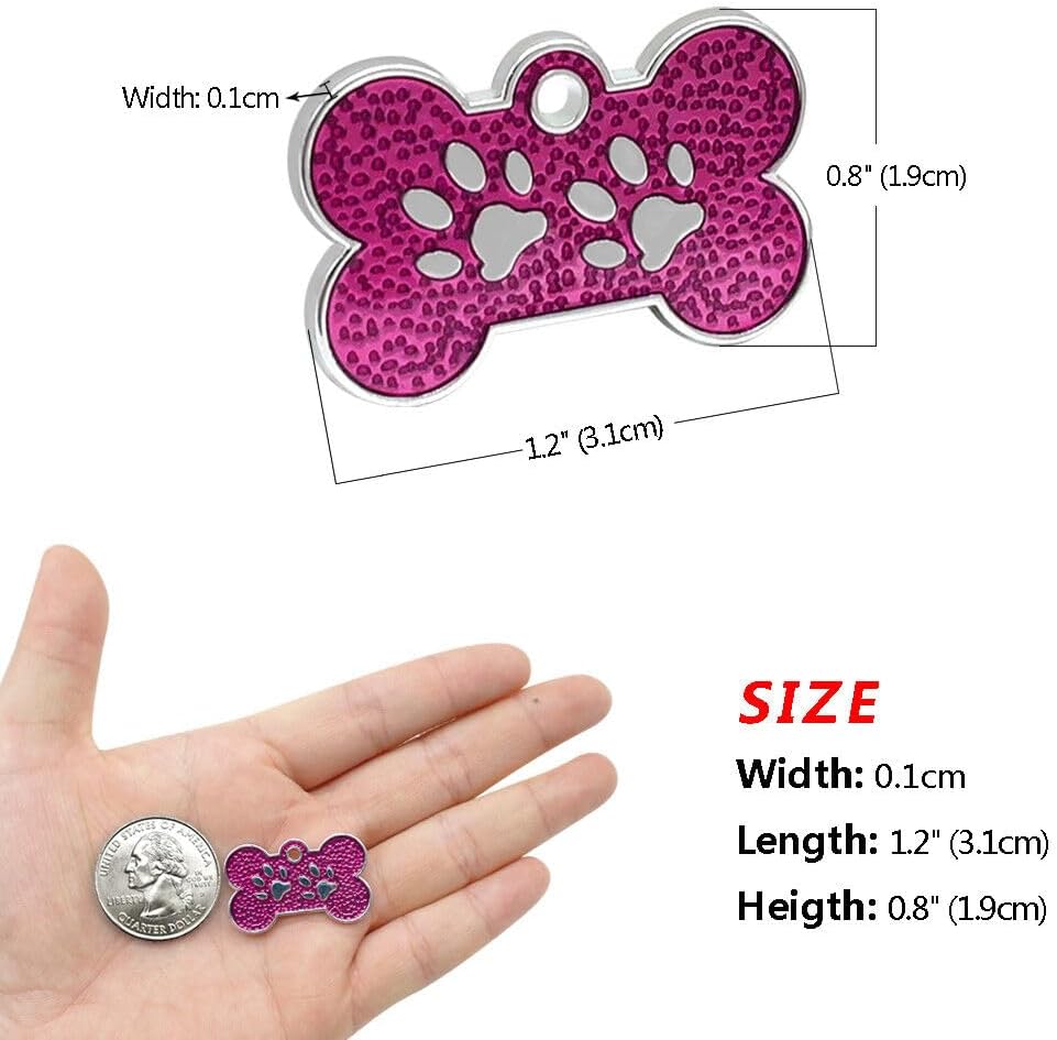 Personalized Dog Cute Paw Pet ID Tag for Pet Collar or Key Chain - Dog Name tag, cat Tags Personalized, cat id tag, Kitten Name tag, Kitten id tag (Bone-Shaped-Small: Rose Red)