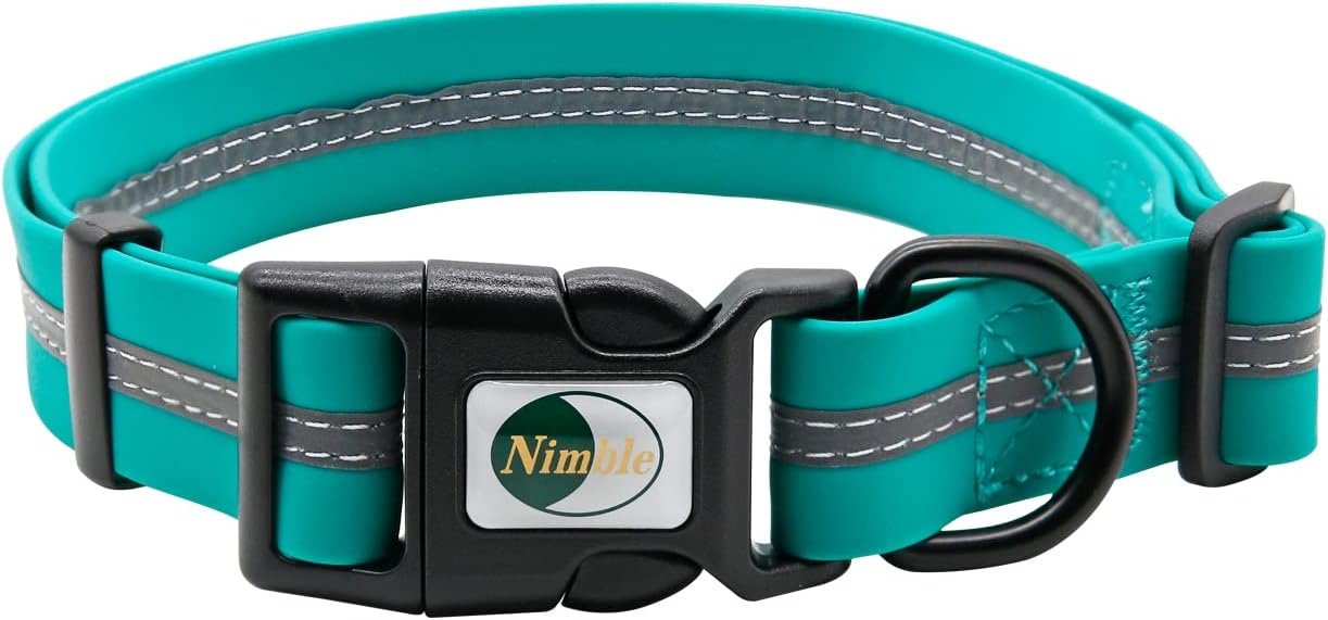 NIMBLE Dog Collar Waterproof Pet Collars Anti-Odor Durable Adjustable PVC & Polyester Soft with Reflective Cloth Stripe Basic Dog Collars S/M/L Sizes (Medium (11.81”-18.5”inches), Emerald Green)