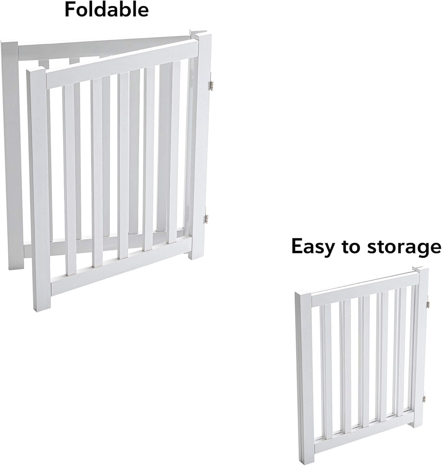 LZRS 2-Panel Wooden Free Standing Foldable Dog Gate Indoor – Solid Hardwood 24" High, Step-Over Safety Pet Gate for Doorways, Stairs & Small Spaces - Indoor Use, White