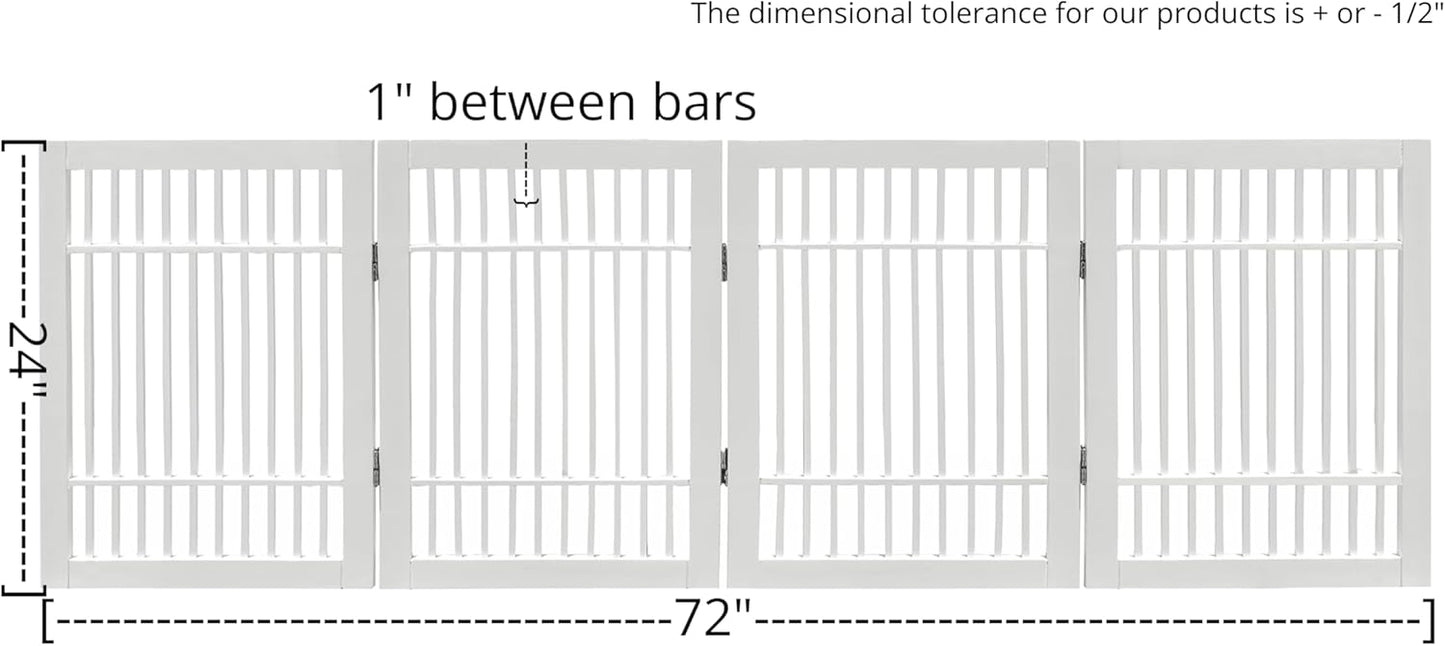 Pet Dog Gate Strong and Durable Freestanding Folding Acacia Hardwood Portable Wooden Fence Indoors or Outdoors by Urnporium (White Pet Gate, 4 Panel 24" Tall)