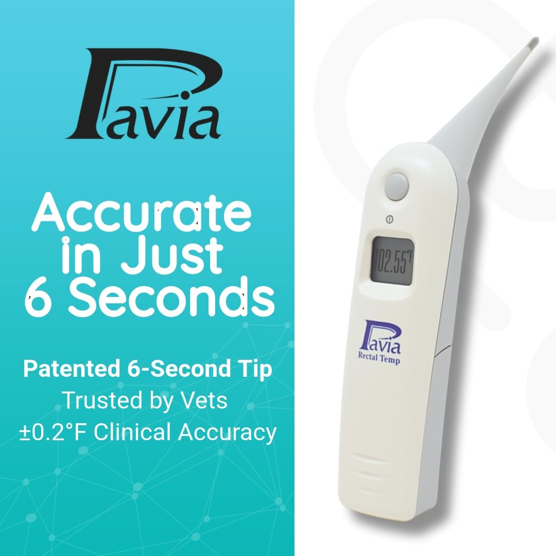 Pavia Rectal Temp Veterinary Thermometer | Accurate Temps in Only 6 Seconds | Cordless | Ideal for Dogs Cats Horses Pets | No Expensive Probe Covers | Trusted by Vets and Breeders