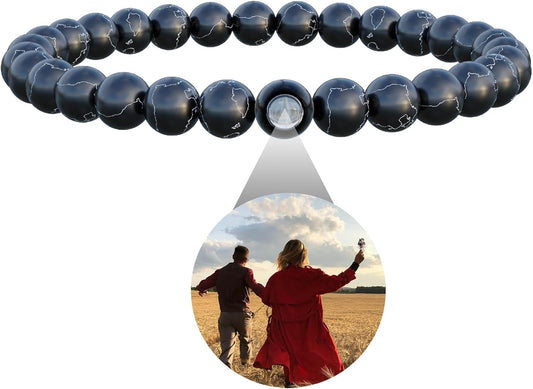 EMIRISTIC Custom Photo Bracelet - Personalized Picture Natural Stone Cuban Chain Bracelet - Any Special Day Gifts