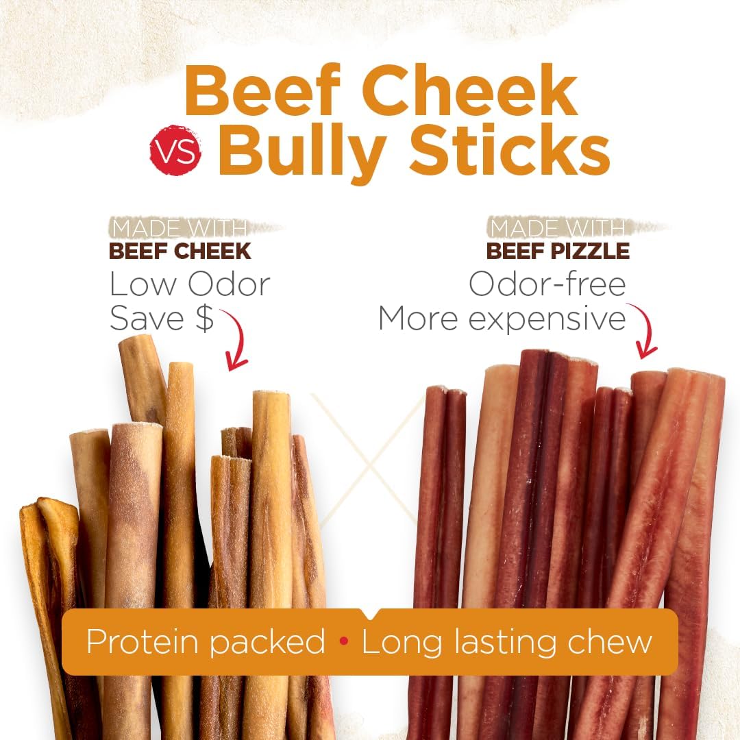 Natural Farm Bully Cheek Stick, 10-12 Inch (12-Pack)- Best Bully Stick Alternative, 100% Natural Beef Cheeks for Dogs- High Protein, Cleans Teeth Treats, Long Lasting Beef Chews for All Dog Sizes