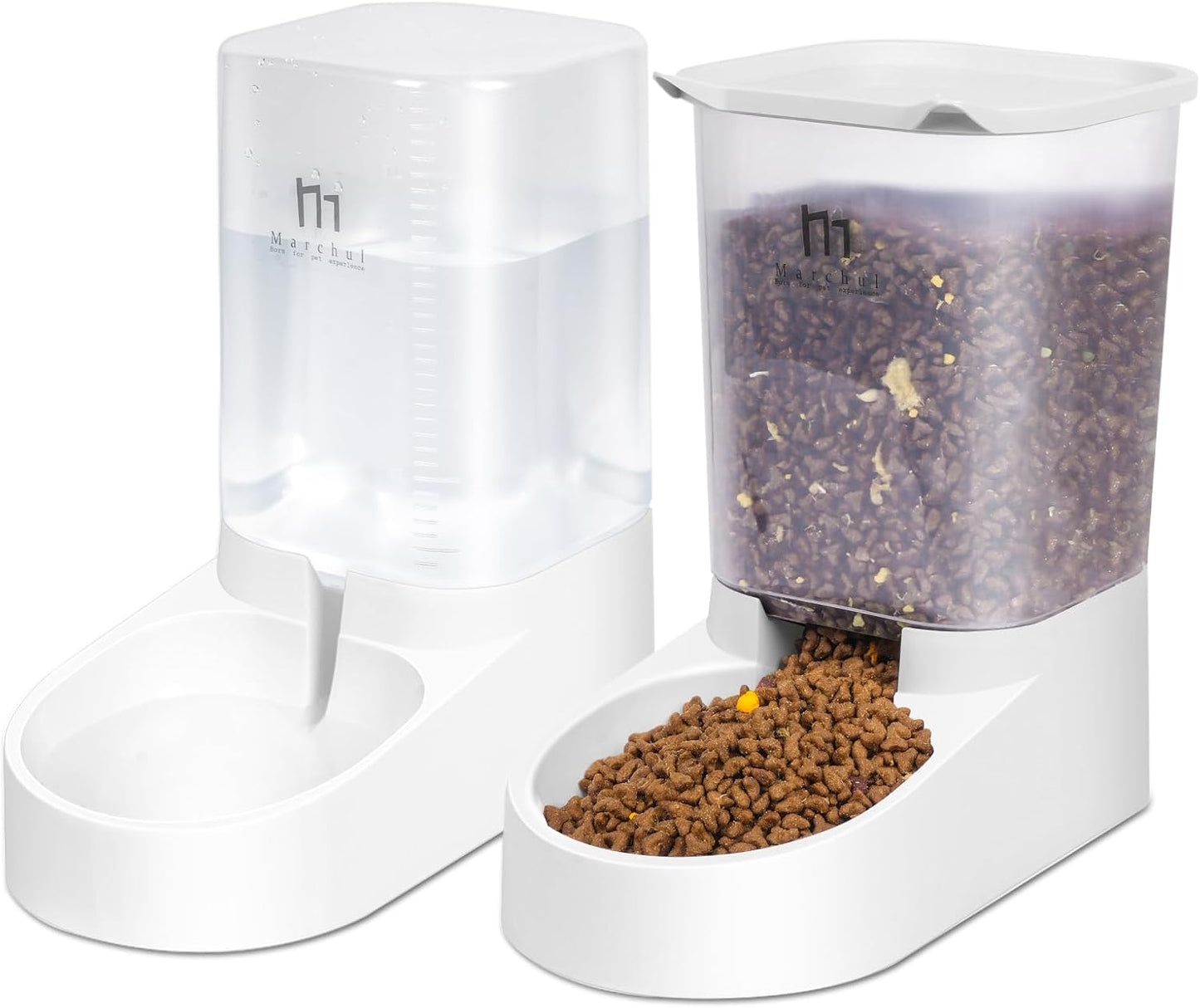 Marchul Cat Feeder and Water Dispenser, Automatic Gravity Dog Food Dispenser and Water Bowl, Pet Food Dispenser Set for Small Medium Dog Puppy Kitten, 1 Gallon (3.8L)