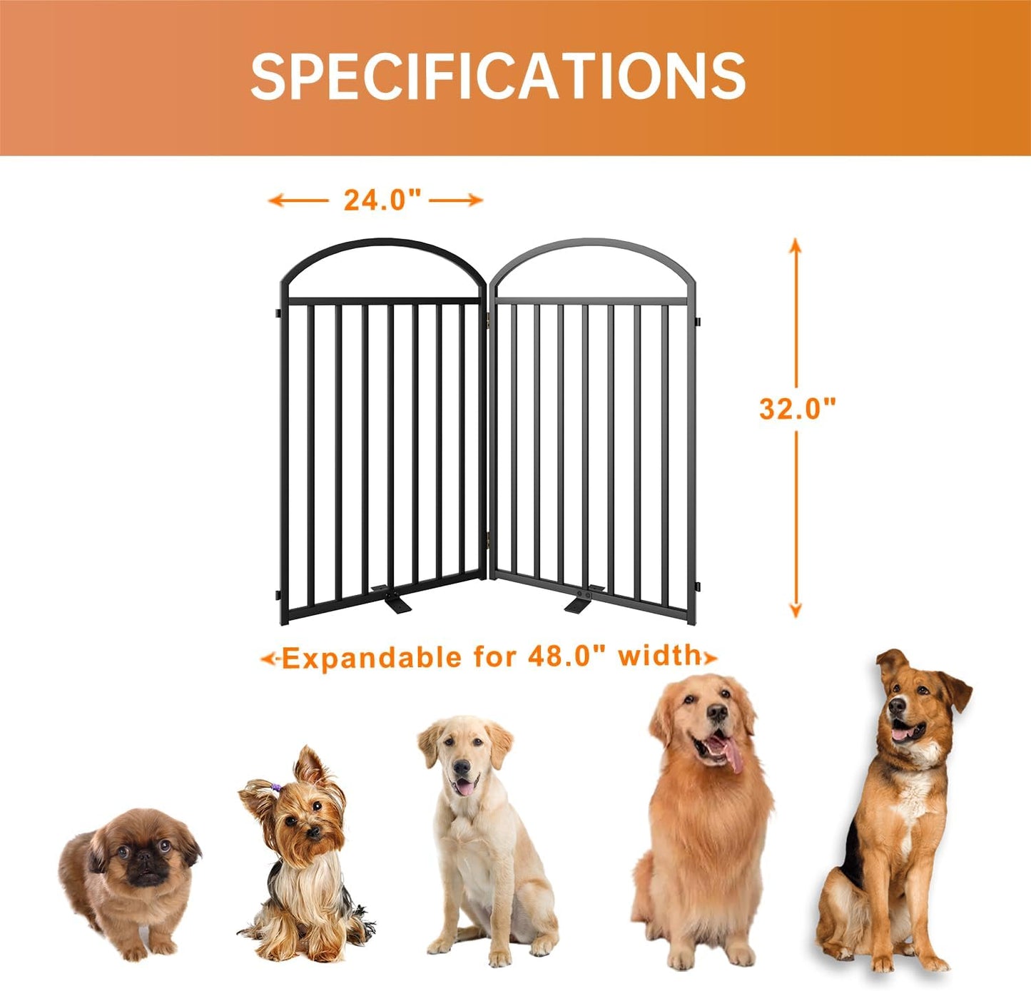 2 Panles Full Matel Freestanding Dog Gates with Door, 48"Extra Wide 32"Tall Free Standing Dog Pet Gate for Indoor & Outdoor. Foldable Pet Fences for Doorways, House, Stairs, Porch, Deck, Yard