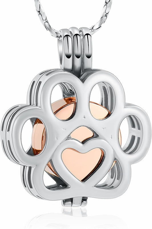 Imrsanl Pet Ashes Necklace Cremation Jewelry for Cat Dog Ashes Pendant Paw Print Urn Necklace for Women Men Keepsake Jewelry for Memorial Locket