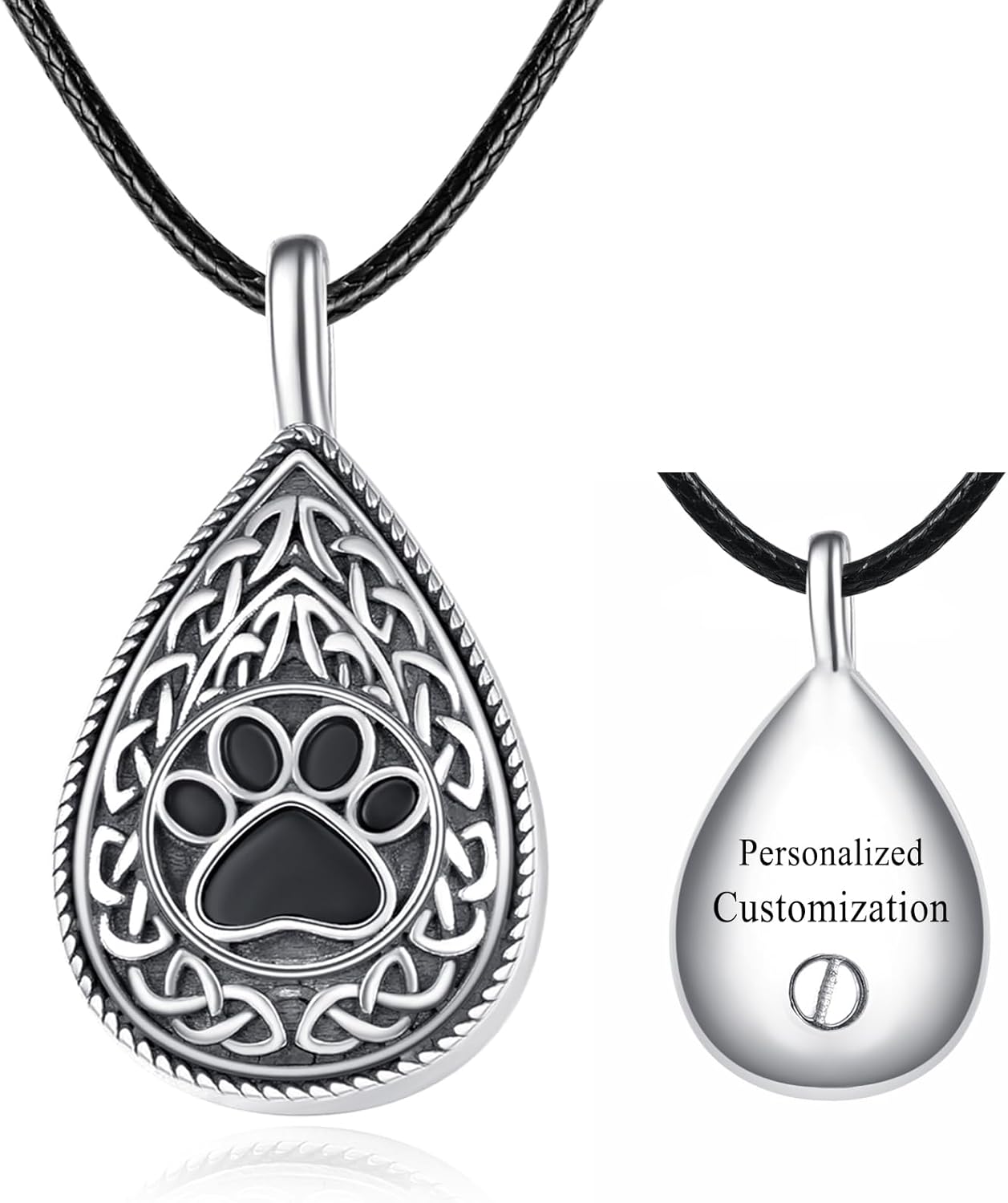 Dreamboat Pet Urn Necklace for Dog Cat Ashes 925 Sterling Silver Paw Print Cremation Keepsake Pendant Celtic Knot Memorial Jewelry Gifts for Women Men