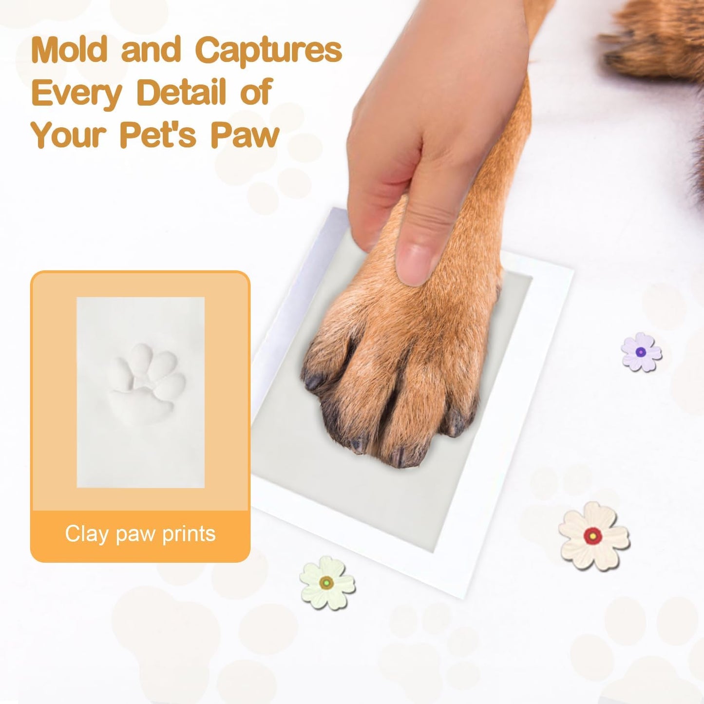 Dog Paw Print Kit with Frame, Paw Print Stamp Pad and Paw Print Clay, Paw Print Impression Kit with Customization Tool, DIY Memorial Gifts for Dogs Cats Lover