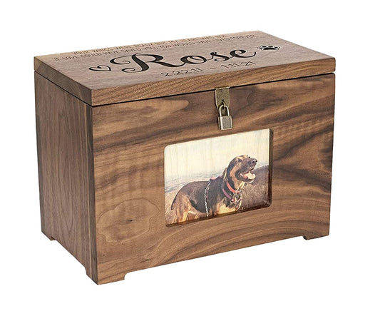 Large Pet Memory Urn Box with Personalized Name, Quote, or Poem - Memorial Wood Keepsake