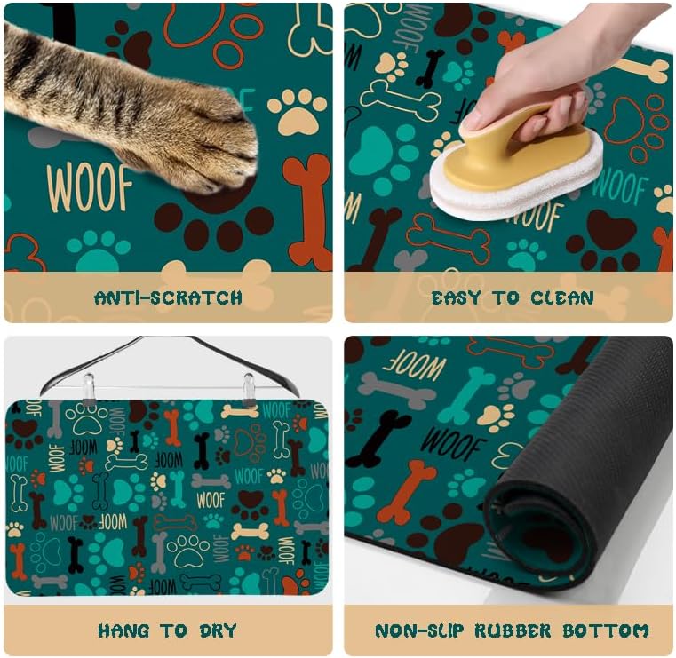 Dog Food and Water Bowl Mats - Waterproof, Absorbent Pet Feeding Placemats for Floors - Green 24 * 32 Inch