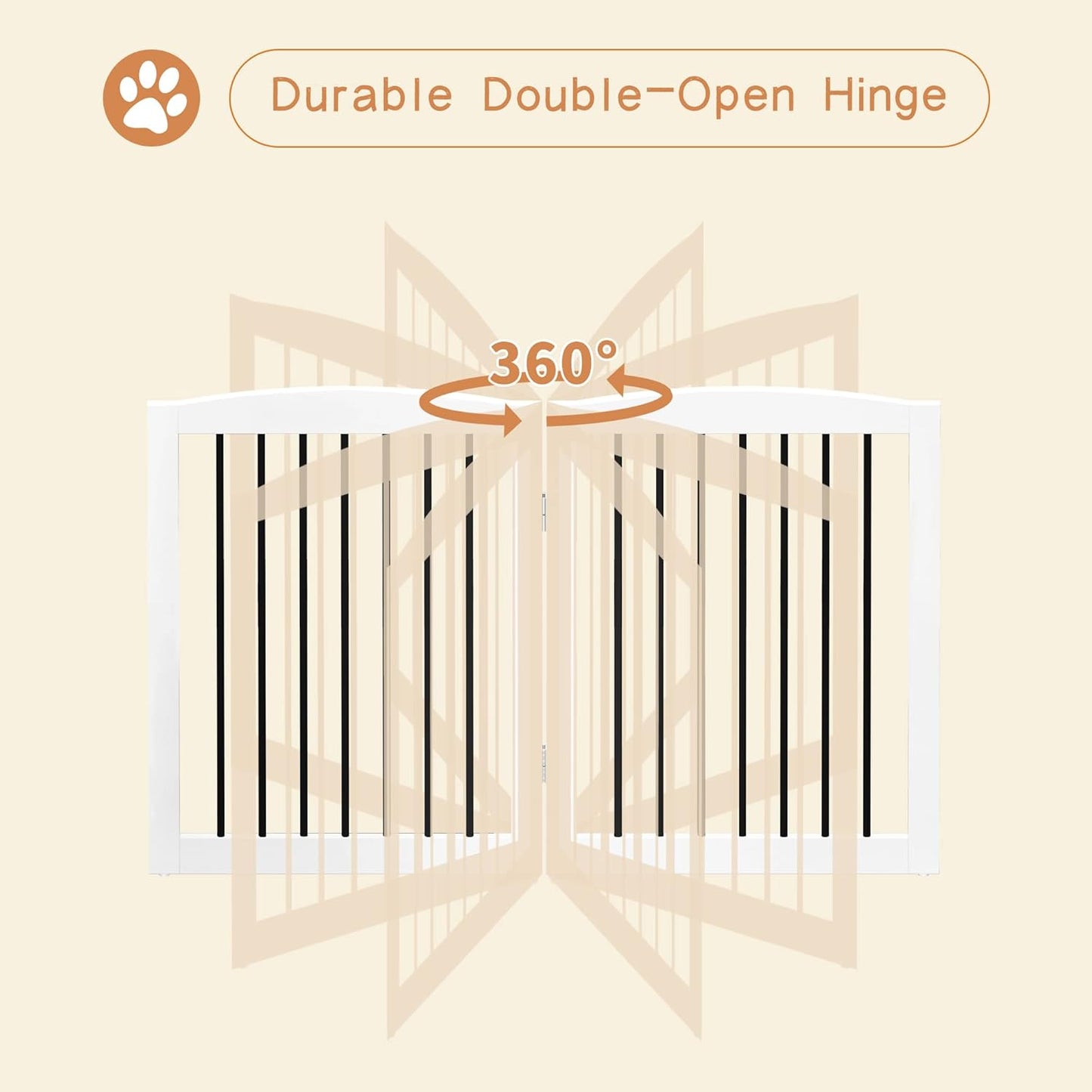 Freestanding Pet Gate for Dogs, Foldable Wooden Dog Gate for House, Extra Wide Indoor Pet Barrier for Stair, Doorway, Hall, Support Feet Included, 120 Inch Wide, 6 Panels 24", White