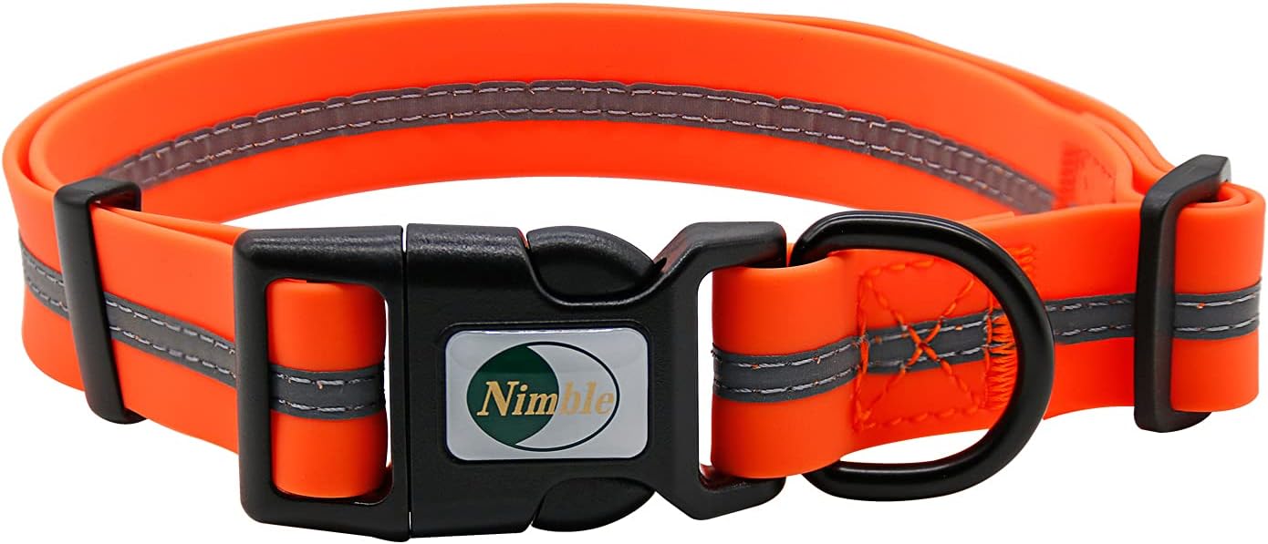 NIMBLE Dog Collar Waterproof Pet Collars Anti-Odor Durable Adjustable PVC & Polyester Soft with Reflective Cloth Stripe Basic Dog Collars S/M/L Sizes (Large (15.35”-24.8”inches), Orange)
