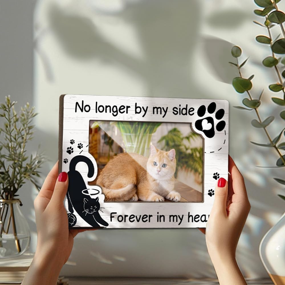 Cat Memorial Photo Frames Dog and Cat Loss Remembrance Gift Sympathy Keepsake for Pet Lovers Condolence Present for Pet Owner No Longer by my Side Forever in my Heart Picture Frames 4x6 Photo - YY008