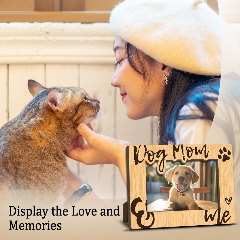 Dog Mom and Me Wooden Picture Frames Present for Dog Lover Pet Owner Women Girls Friends Puppy Memorial Keepsake Home Office Living Room Tabletop Decor Picture Picture Frames 4x6 Photo - YY017