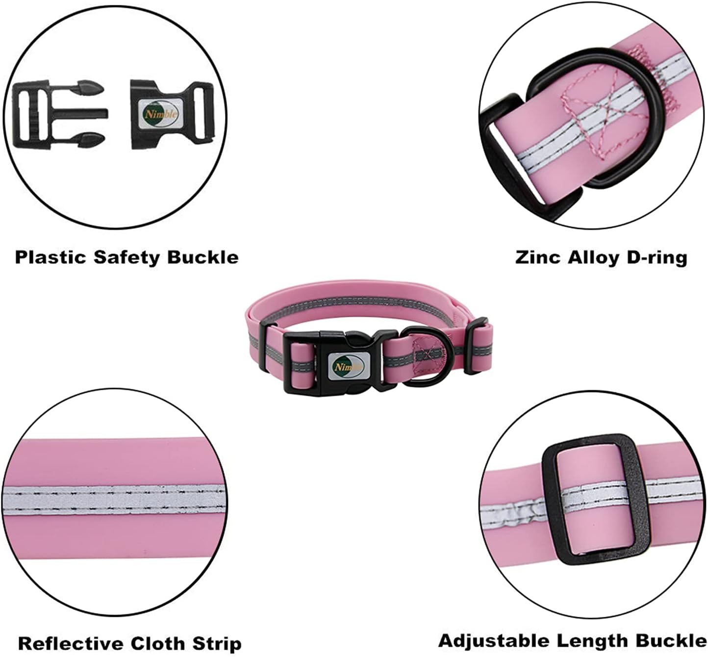 NIMBLE Dog Collar Waterproof Pet Collars Anti-Odor Durable Adjustable PVC & Polyester Soft with Reflective Cloth Stripe Basic Dog Collars S/M/L Sizes (Small (9.45”-14.17”inches), Lavender)