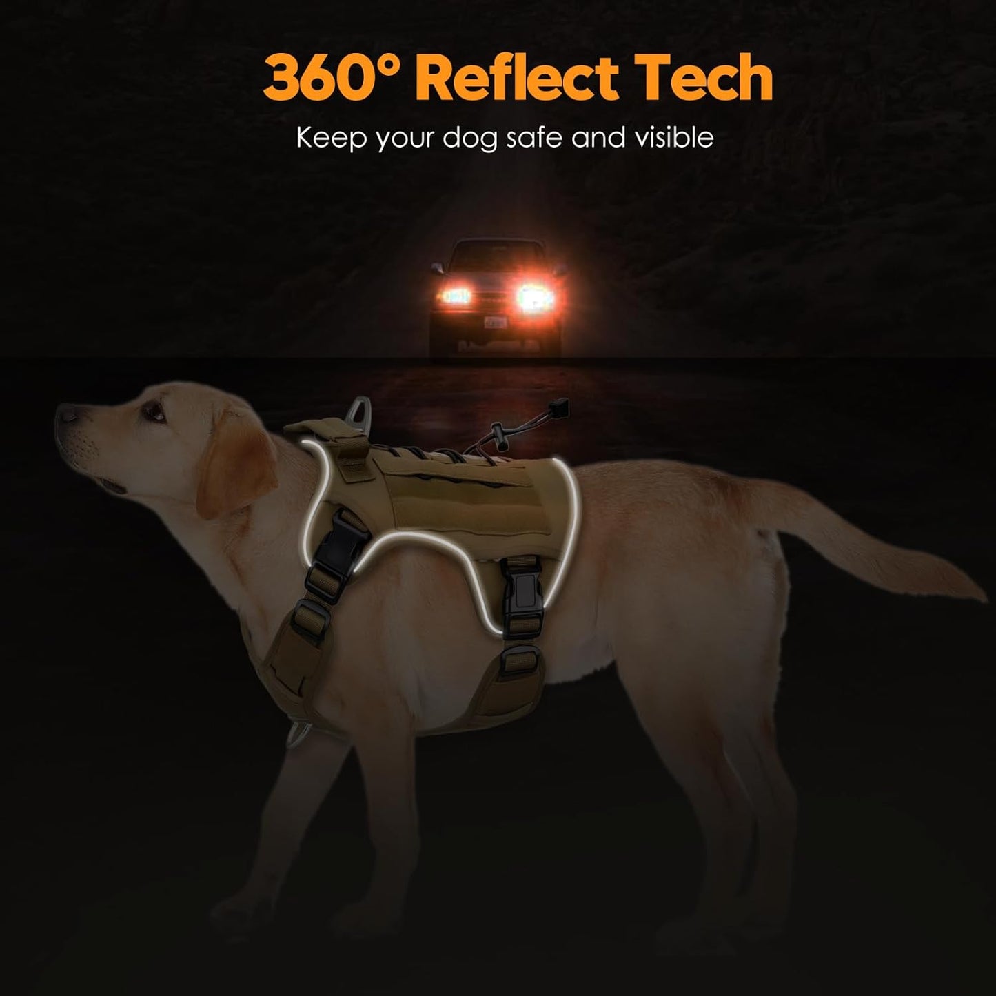 Heavy-Duty Tactical Dog Harness for Large Dogs, No Pull Adjustable Reflective Pet Vest with Molle System, K9 Military-Grade Control for Service Training, Outdoor & 10+ Breeds, Khaki, Large