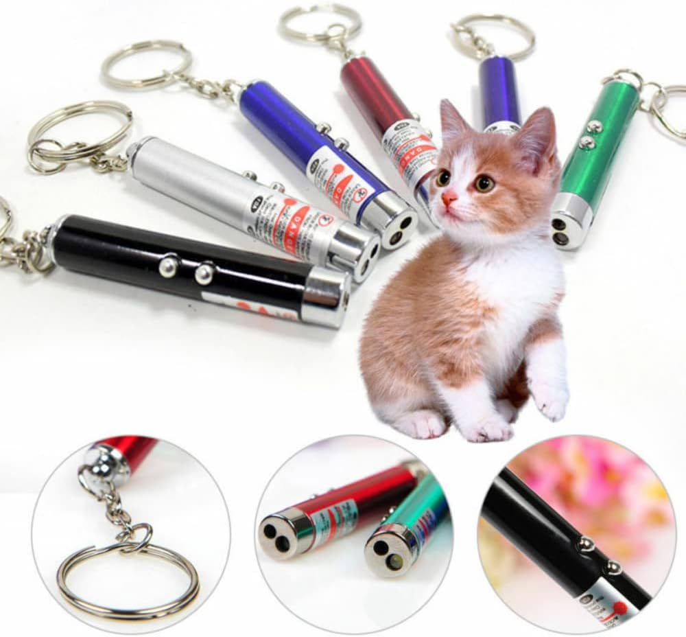 6 PCS Cat Toys Laser Pointer Mini Keychain Laser Pointer LED Flashlight Dog Laser Toy Pet Remote Control Laser (6 Pcs Pack A)