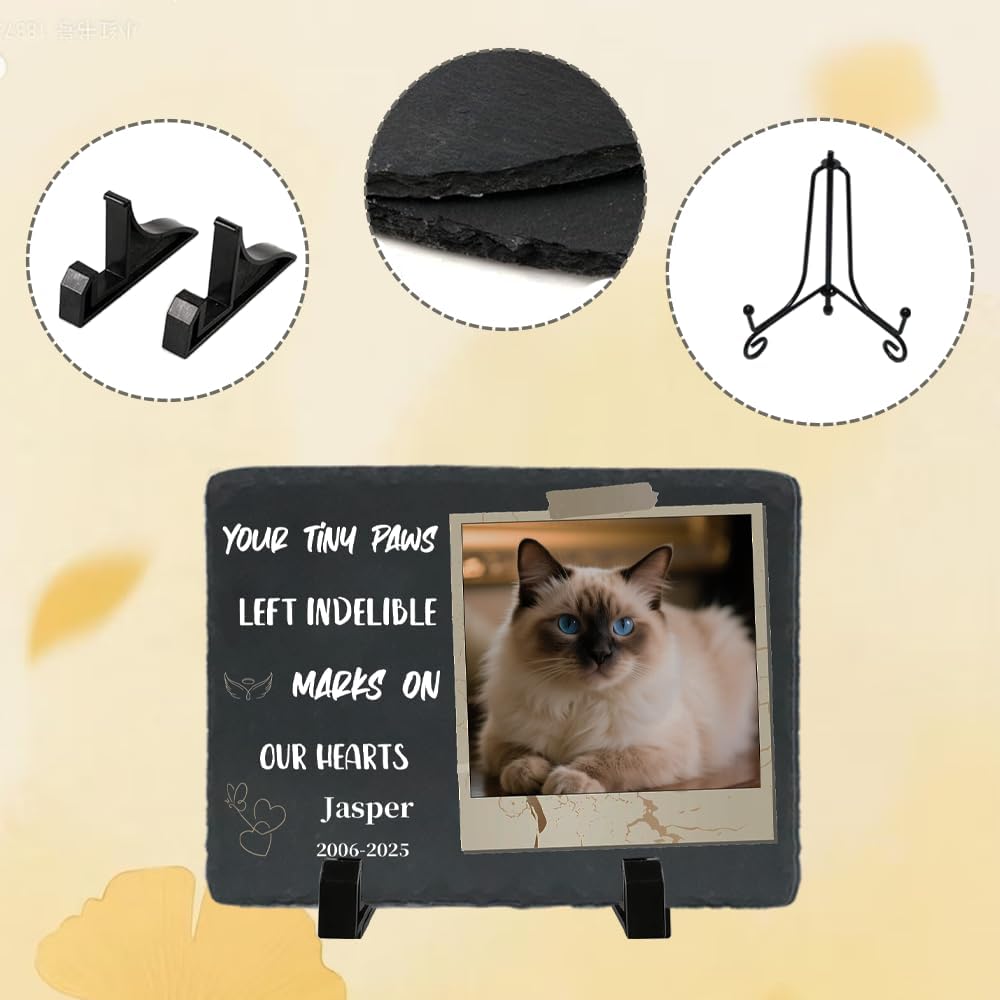 Personalized Pet Memorial Stone - Heart-Shaped Custom Cat Grave Marker with Engraved Name & Photo - Pest Grave Stone for Remembrance Dog/Cat Passing Away Sympathy Gifts (Style M)