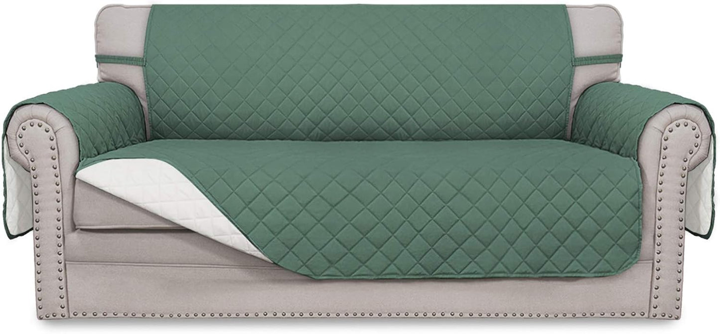 Easy-Going Sofa Slipcover Reversible Loveseat Sofa Cover Couch Cover for 2 Cushion Couch Furniture Protector with Elastic Straps for Pets Kids Dog Cat (Oversized Loveseat, Cyan/Ivory)