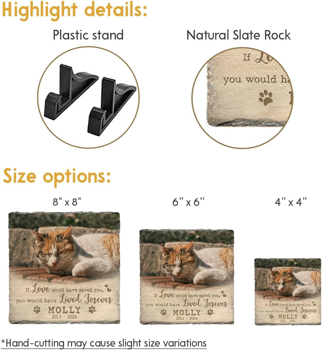 Custom Memorial Stones for Cats - Bereavement Gifts for Loss of Pet - Customizable Square Headstones for Cat - Ideal for Garden Marker & House Decor