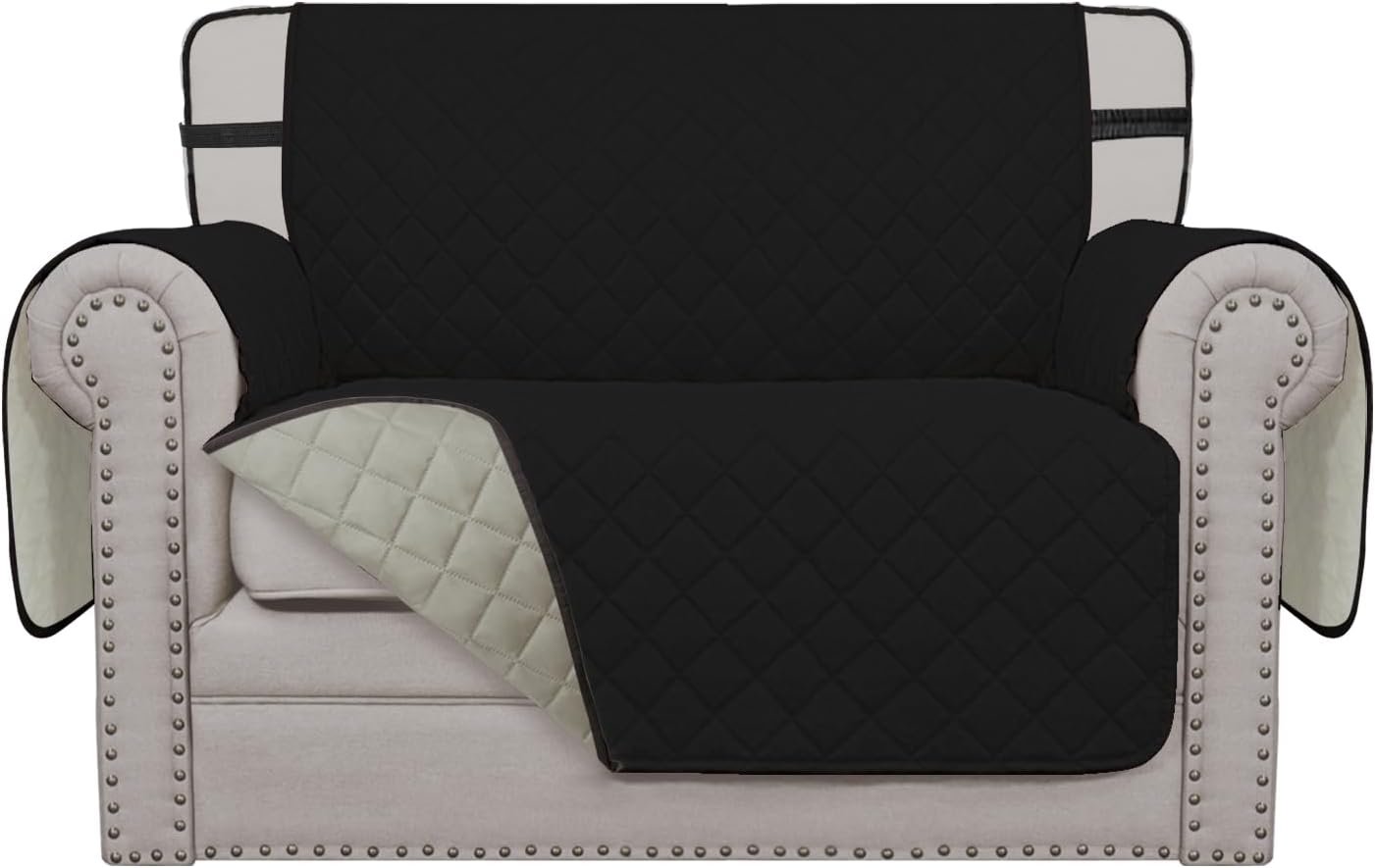 Easy-Going Reversible Chair Cover Washable Sofa Cover for Dogs Water Resistant Couch Slipcover Furniture Protector Cover with Adjustable Straps for Pets (Chair 30 in, Black/Beige)