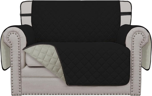 Easy-Going Reversible Chair Cover Washable Sofa Cover for Dogs Water Resistant Couch Slipcover Furniture Protector Cover with Adjustable Straps for Pets (Chair 30 in, Black/Beige)