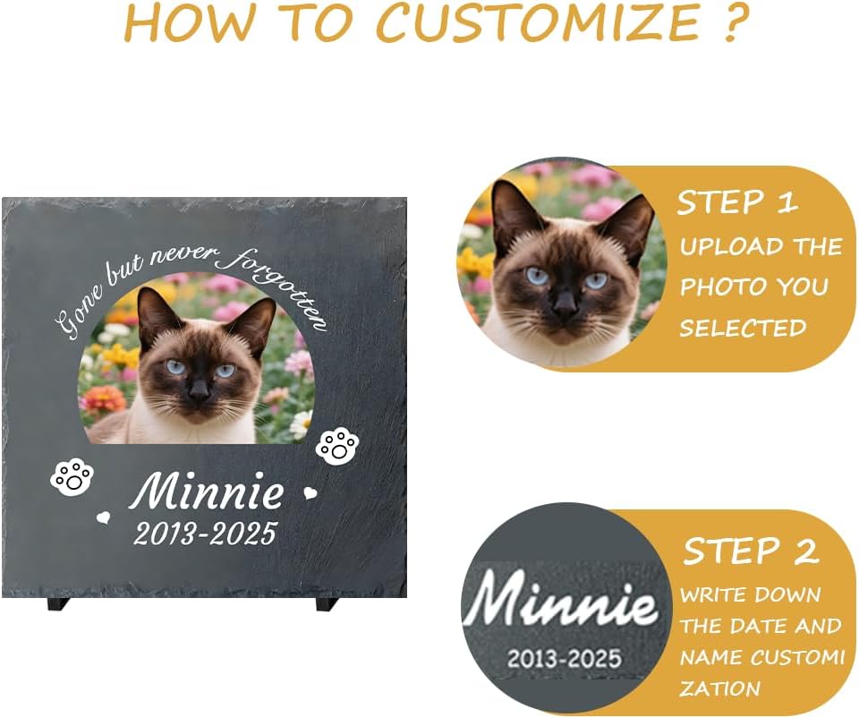 Custom Pet Memorial Stone - Personalized Cat Grave Marker with Name & Photo - Sympathy Gifts for Loss of Beloved Pet - Cemetery Decor - Rainbow Bridge Memorial for Cats (Style I)