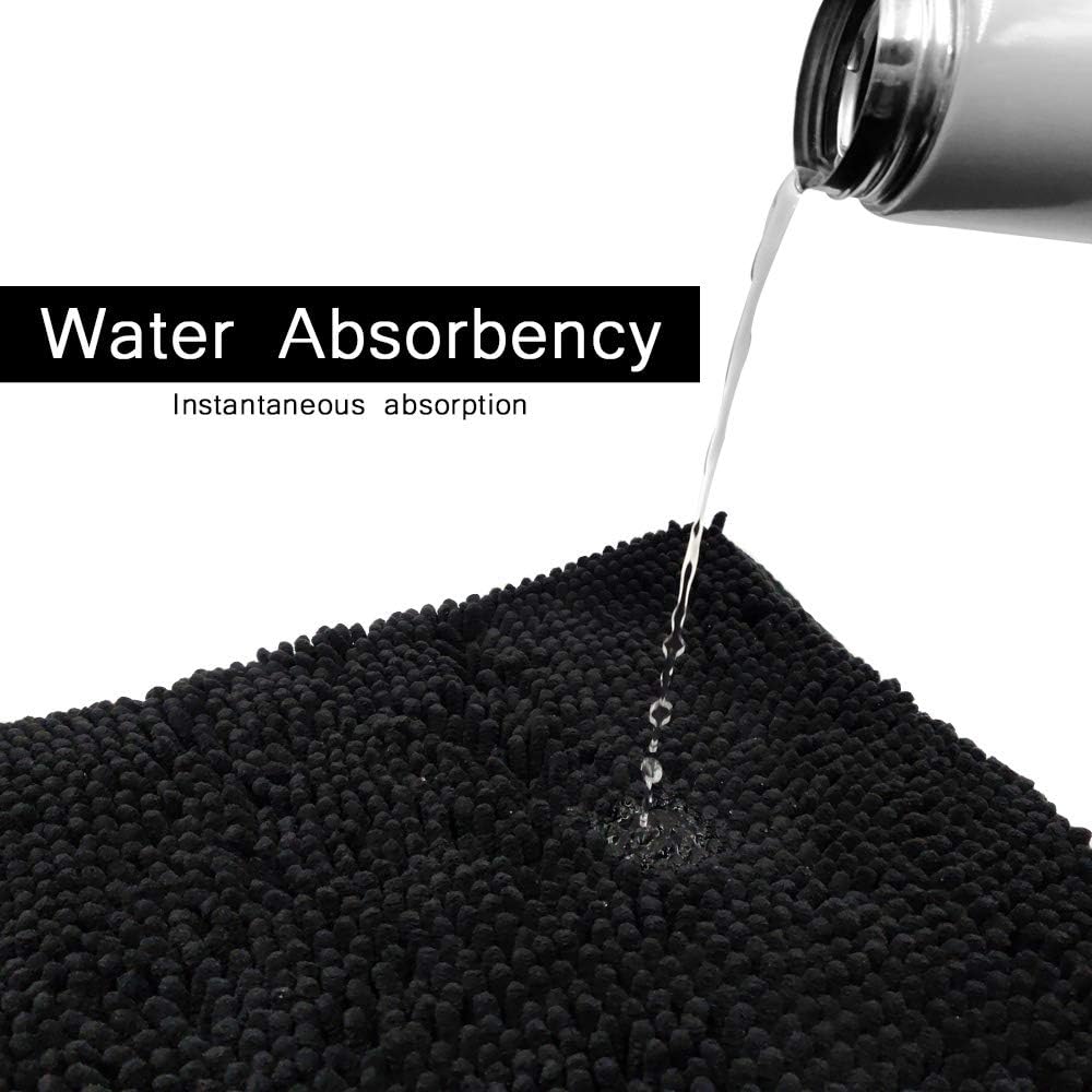 NJSBYL Bath Rugs Mats Black 26X36 Inches Shaggy Chenille Bathroom Doormats Machine Washable Dry Ultra Soft Water Absorbent