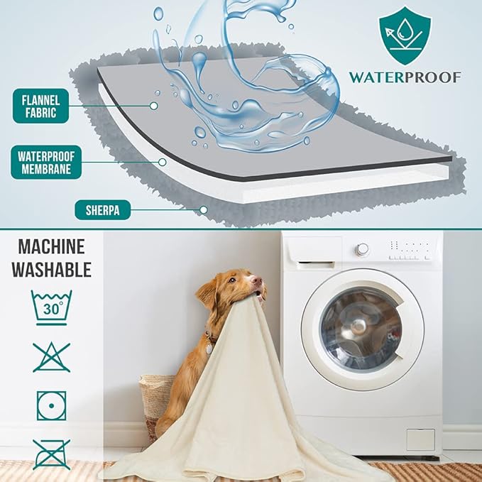 PetAmi Dog Blanket - Pee Proof & Water Proof, Reversible Fleece, Washable, Medium/Large Size, 29x40, Beige