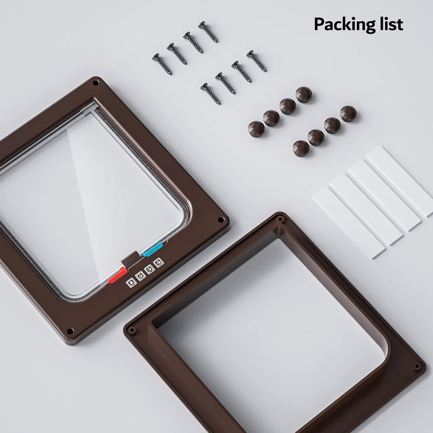 Extra Large Cat Door, Pet Door for Dog or Cat, 4 Switch Modes Locking Cat Door Interior Door Suitable for Window and Wall (Brown)