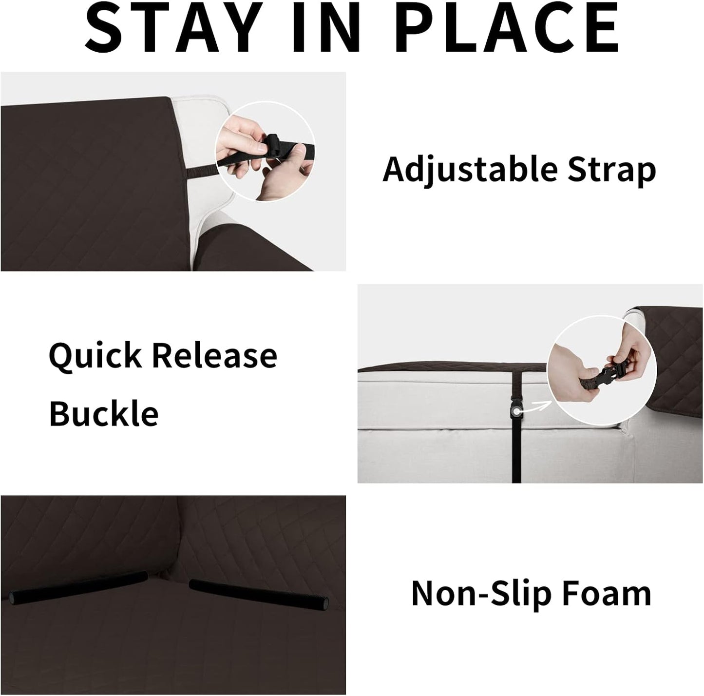 Easy-Going Reversible Chaise Lounge Couch Cover Water Resistant Sofa Cover Sectional L Shaped Sofa Slipcover with Adjustable Straps Furniture Protector for Dogs (115X34 in, Chocolate/Chocolate)