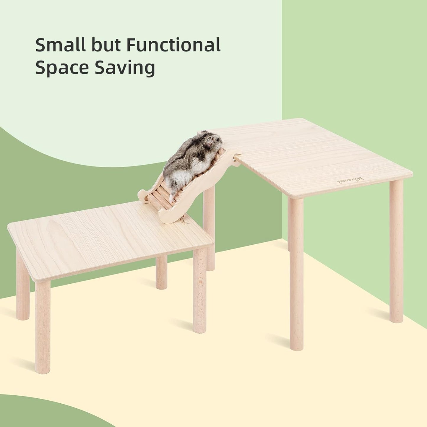 Niteangel Hamster Play Wooden Platform for Dwarf Syrian Hamsters Gerbils Mice Degus or Other Small Pets (10.2 L x 7 W -5.9'' Height, Burlywood)