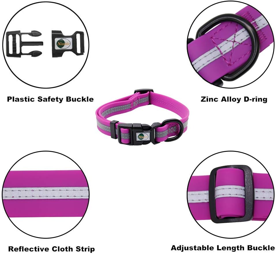 NIMBLE Dog Collar Waterproof Pet Collars Anti-Odor Durable Adjustable PVC & Polyester Soft with Reflective Cloth Stripe Basic Dog Collars S/M/L Sizes (Small (9.45”-14.17”inches), Rose Purple)