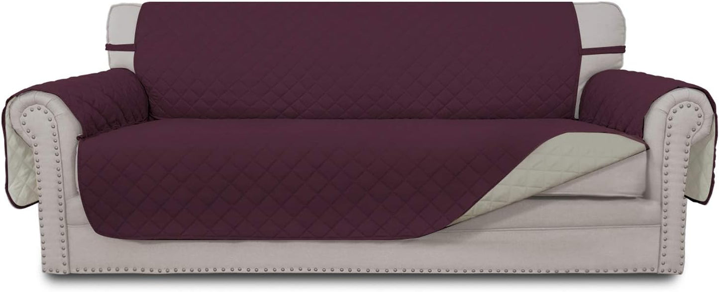 Easy-Going Reversible Oversized Couch Cover for 3 Cushion Couch Sofa Cover for Dogs Water Resistant Furniture Protector Cover with Foam Sticks for Pet (Oversized Sofa, Wine/Beige)