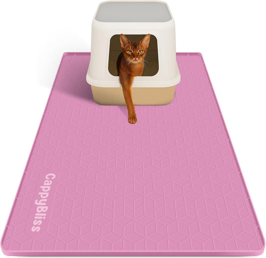 Large Cat Mat for Litter Box, 34"x22" Waterproof Silicone Mat with Litter Trapping, Easy Clean & Non-Slip Floor Pad for Cats (Pink)