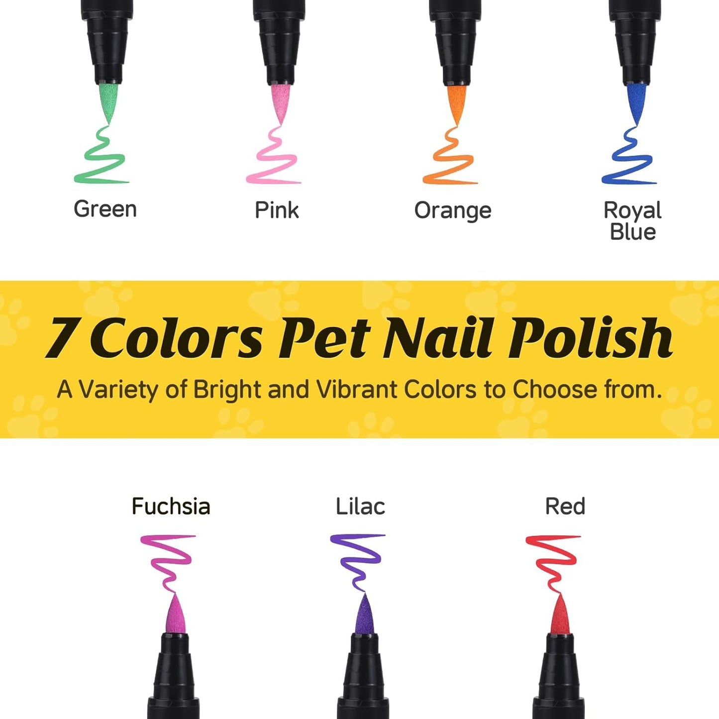 Dog Nail Polish Pens Quick Dry,7 Colors Safe Dog Nail Polish Set to DIY Pretty Nails, Ideal Gifts for Dogs Cats Light Dark Nails, Odorless, Non-Toxic, Water-Based Pet Nail Accessories Set
