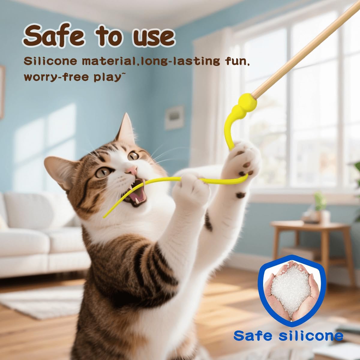 Cat Wand Toy,Cat Toy Wand,Cat Toy on Stick 3 PCS Silicone Ultra-Light Durable Tail Non Feather Teaser Used for Stress Relief (Colorful Styles)