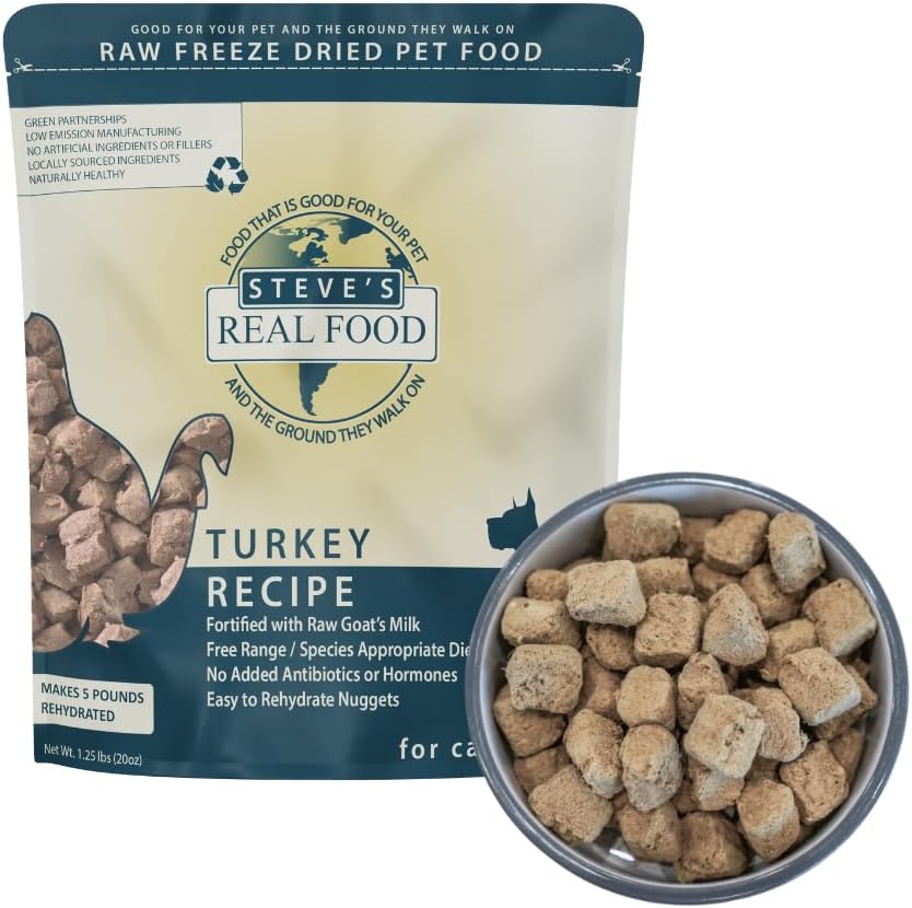 Steve's Real Food Freeze-Dried Raw Nuggets - Turkey Recipe - Raw Pet Food for Dogs and Cats - 20 oz
