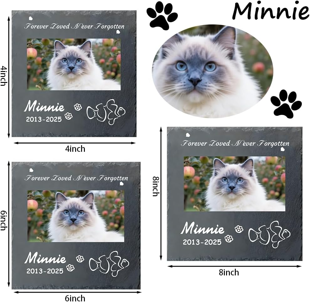 Custom Pet Memorial Stone - Personalized Cat Grave Marker with Name & Photo - Sympathy Gifts for Loss of Beloved Pet - Cemetery Decor - Rainbow Bridge Memorial for Cats (Style J)
