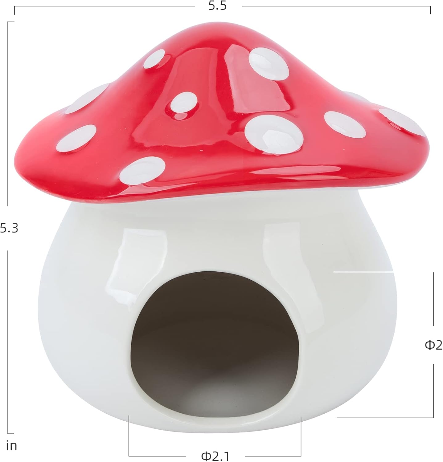 Niteangel Ceramic Hamster Habitat Hideout: - Hideaway House for Syrian Dwarf Hamster Mice Gerbils Lemmings or Other Similar-Sized Small Pet (Mushroom-Shaped)